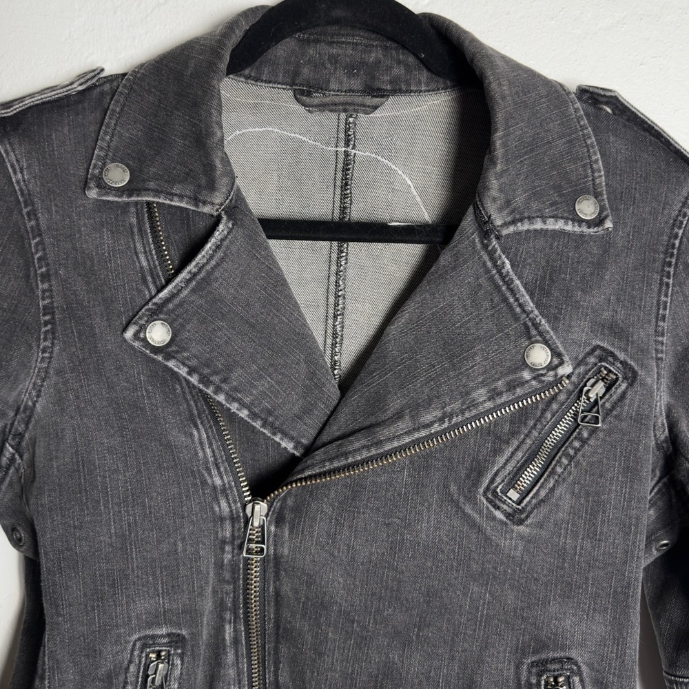 Handcrafted Rolling Stones Denim Jean Moto Upcycled Distressed Jacket - Picture 4 of 8